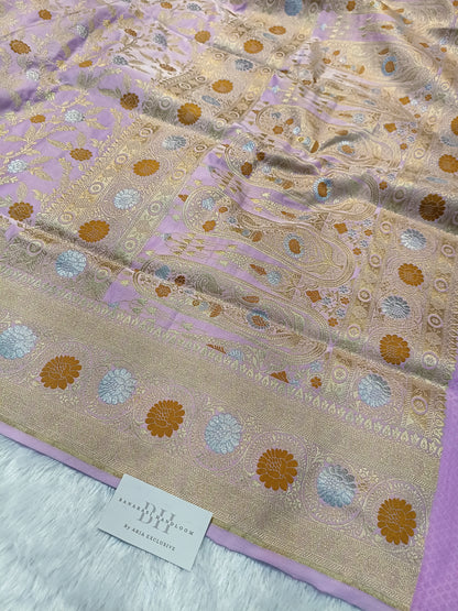 Pure Handloom Katan Silk Banarasi Saree with Meenakari Jaal Weaving