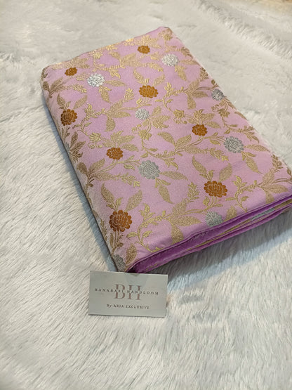 Pure Handloom Katan Silk Banarasi Saree with Meenakari Jaal Weaving