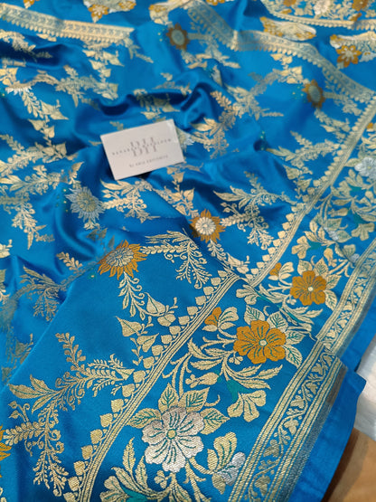 Pure Handloom Katan Silk Banarasi Saree with Meenakari Jaal Weaving