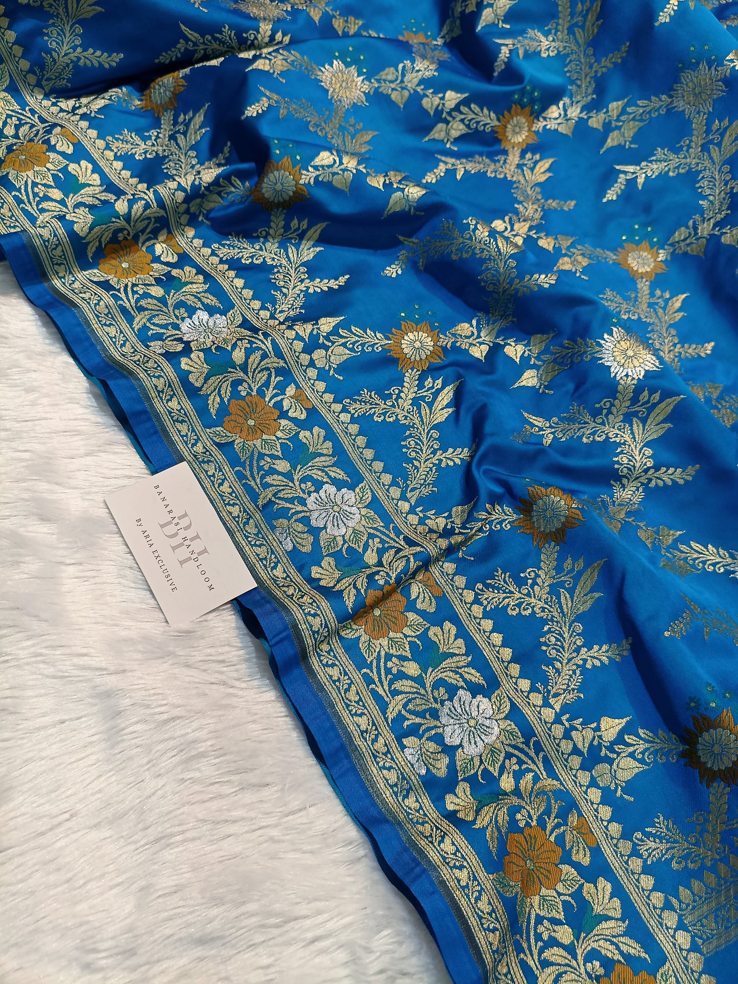 Pure Handloom Katan Silk Banarasi Saree with Meenakari Jaal Weaving