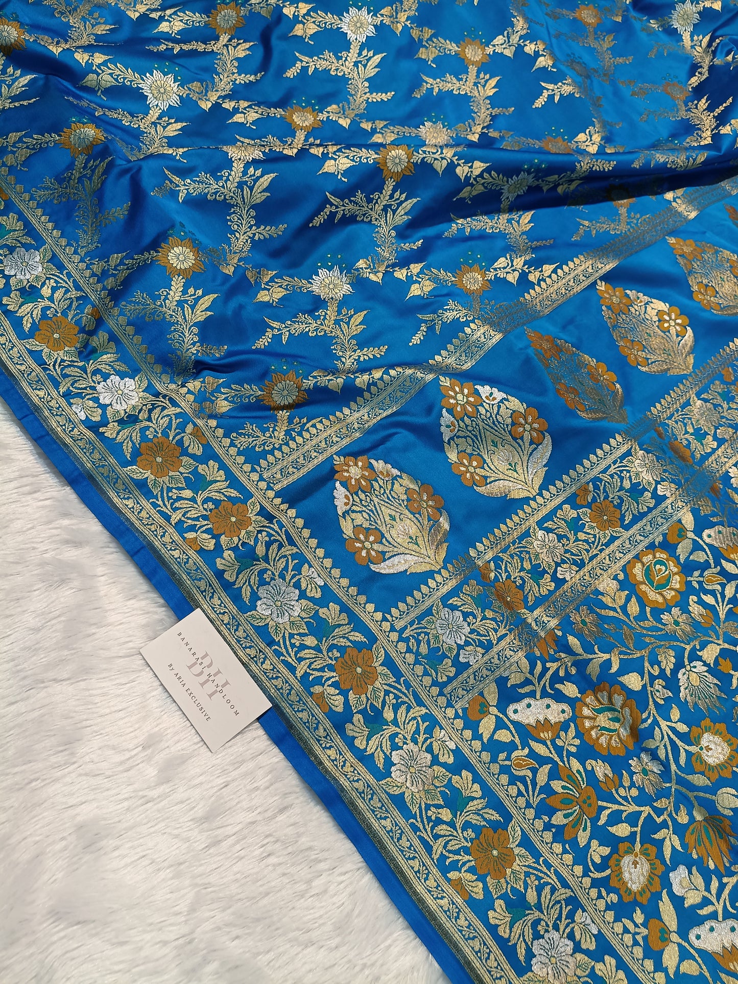 Pure Handloom Katan Silk Banarasi Saree with Meenakari Jaal Weaving