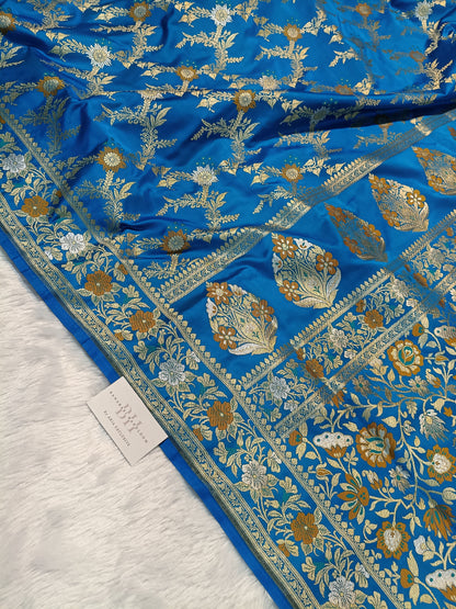 Pure Handloom Katan Silk Banarasi Saree with Meenakari Jaal Weaving