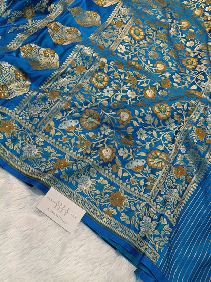 Pure Handloom Katan Silk Banarasi Saree with Meenakari Jaal Weaving