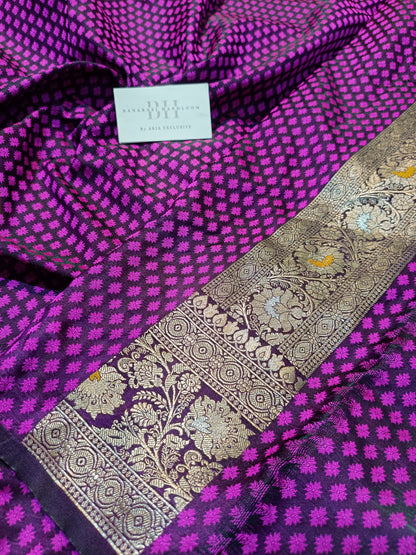 Pure Handloom Katan Silk Banarasi Saree with Meenakari Jaal Weaving