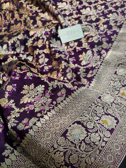 Pure Handloom Katan Silk Banarasi Saree with Meenakari Jaal Weaving
