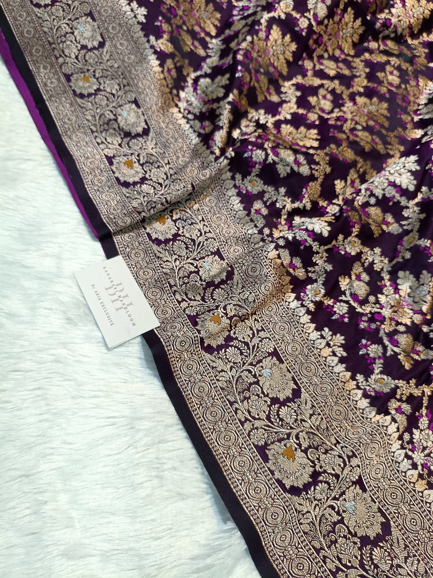 Pure Handloom Katan Silk Banarasi Saree with Meenakari Jaal Weaving