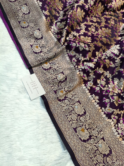 Pure Handloom Katan Silk Banarasi Saree with Meenakari Jaal Weaving