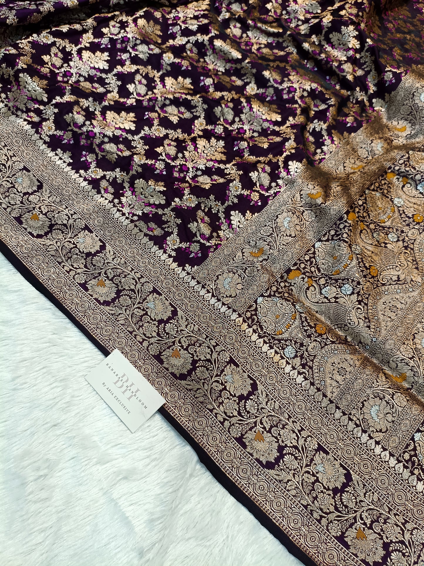 Pure Handloom Katan Silk Banarasi Saree with Meenakari Jaal Weaving