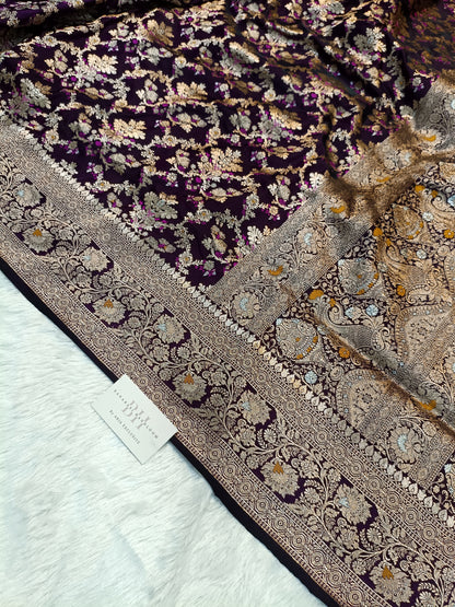 Pure Handloom Katan Silk Banarasi Saree with Meenakari Jaal Weaving