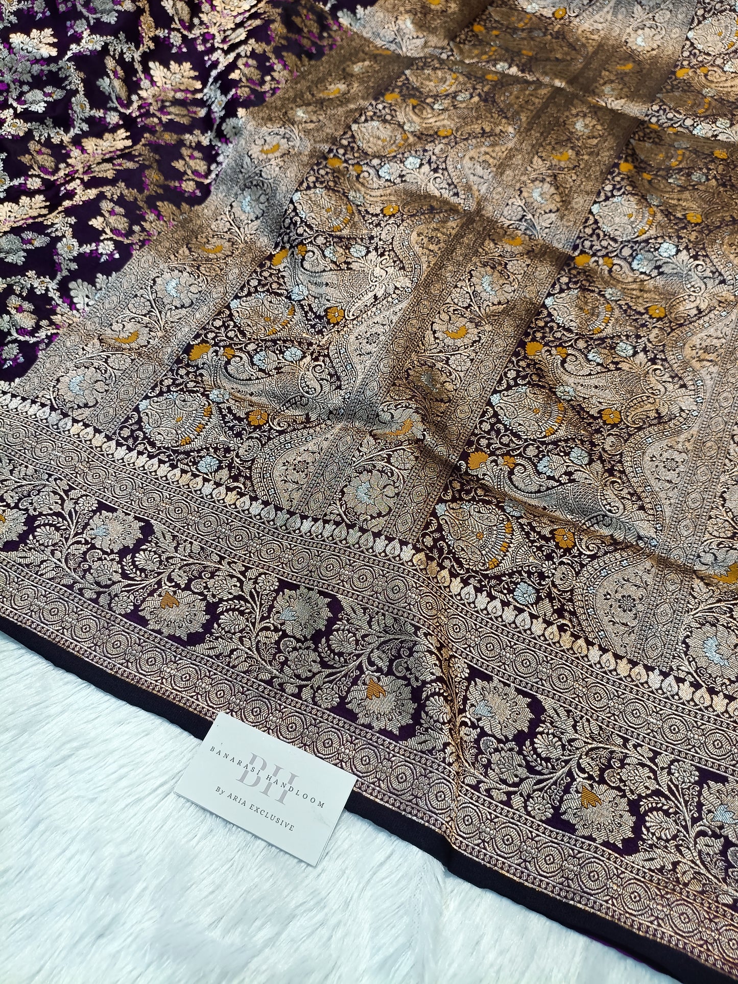 Pure Handloom Katan Silk Banarasi Saree with Meenakari Jaal Weaving