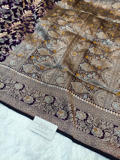 Pure Handloom Katan Silk Banarasi Saree with Meenakari Jaal Weaving