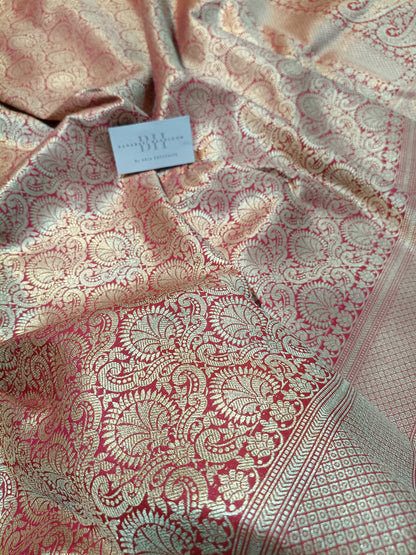 Pure Handloom Katan Silk Banarasi Saree with Floral Jaal Weaving