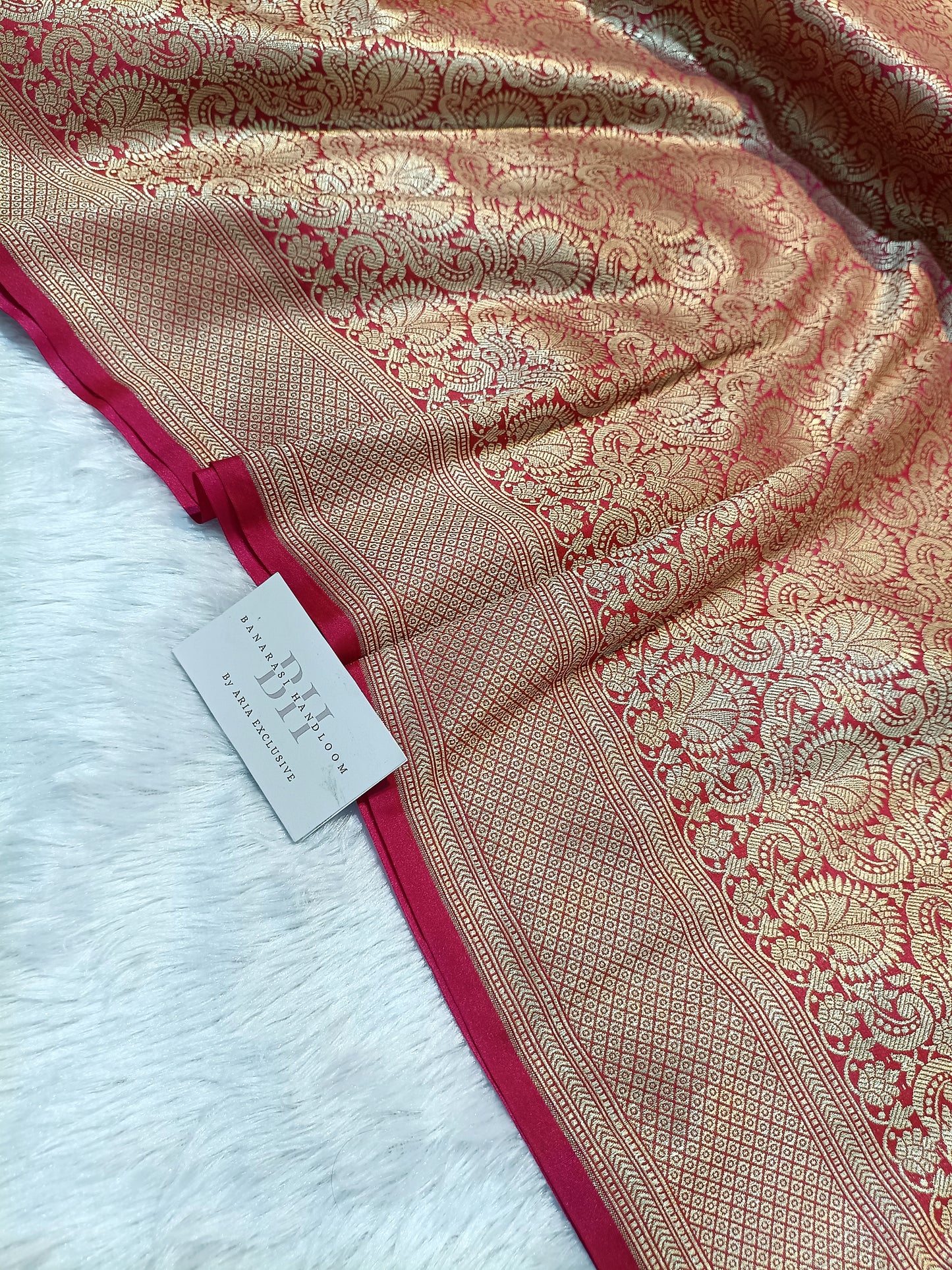 Pure Handloom Katan Silk Banarasi Saree with Floral Jaal Weaving