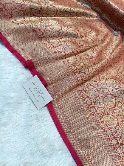 Pure Handloom Katan Silk Banarasi Saree with Floral Jaal Weaving