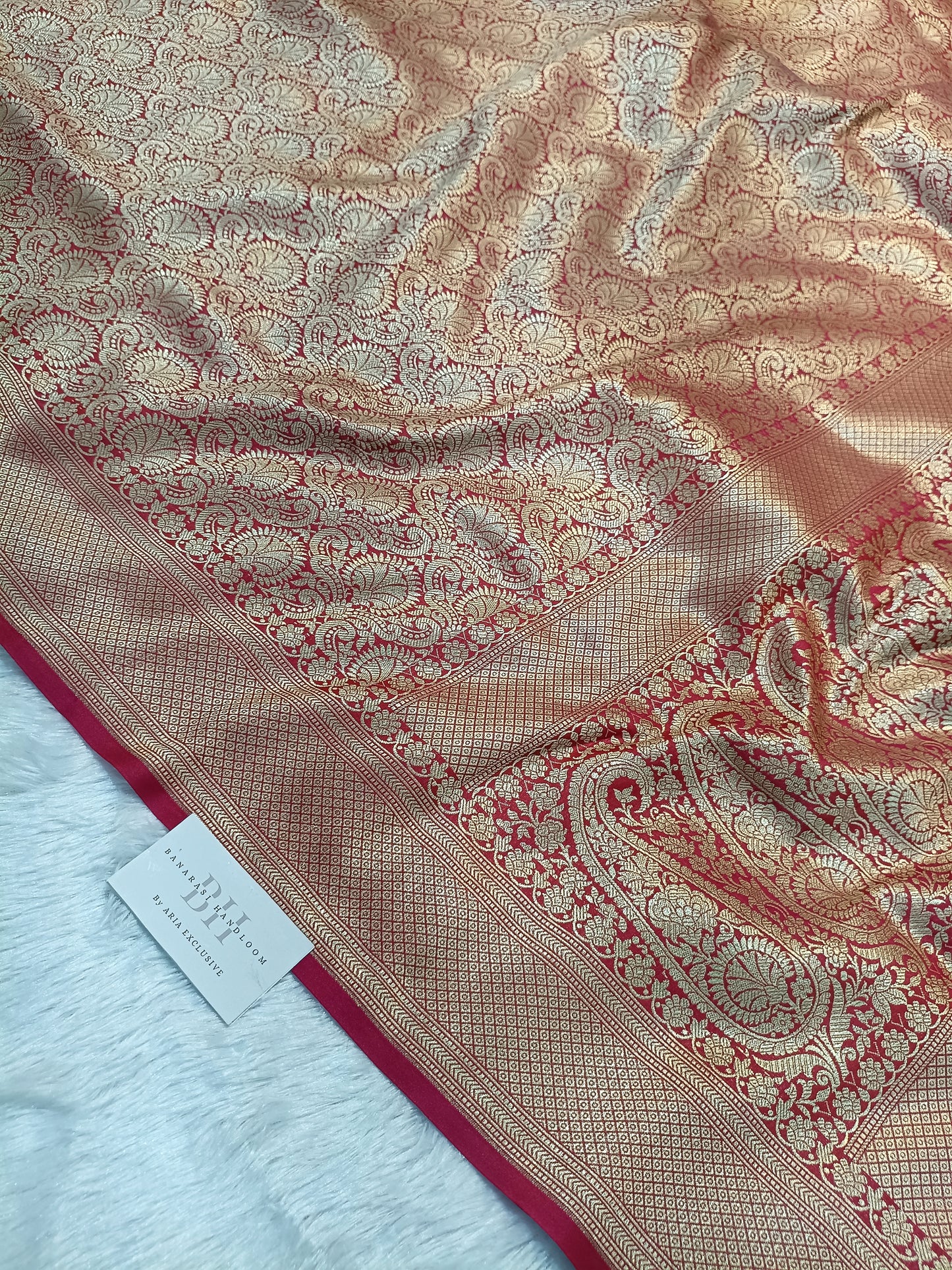Pure Handloom Katan Silk Banarasi Saree with Floral Jaal Weaving