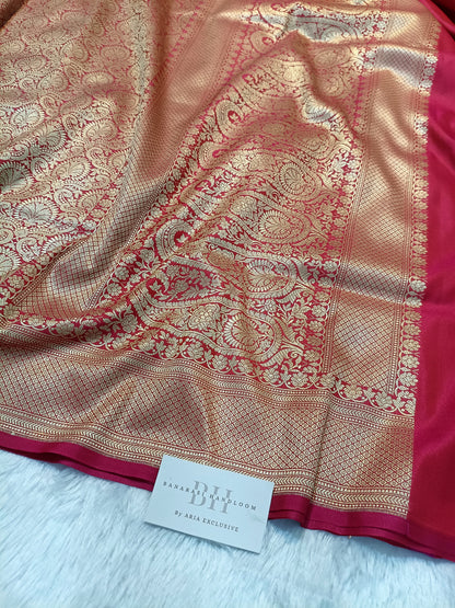 Pure Handloom Katan Silk Banarasi Saree with Floral Jaal Weaving