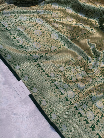 Pure Handloom Katan Silk Banarasi Saree with Meenakari Jaal Weaving
