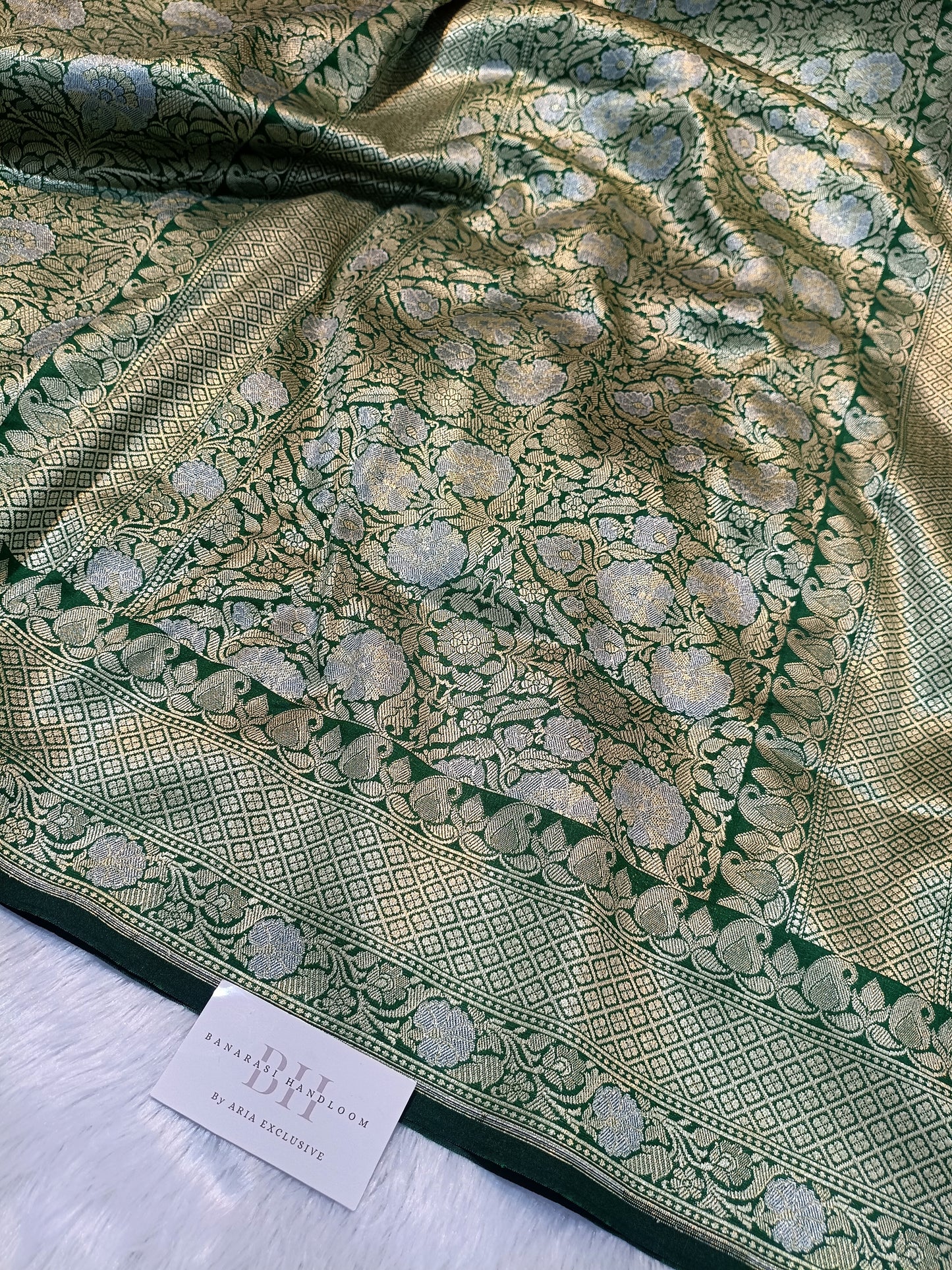 Pure Handloom Katan Silk Banarasi Saree with Meenakari Jaal Weaving