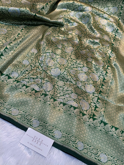 Pure Handloom Katan Silk Banarasi Saree with Meenakari Jaal Weaving