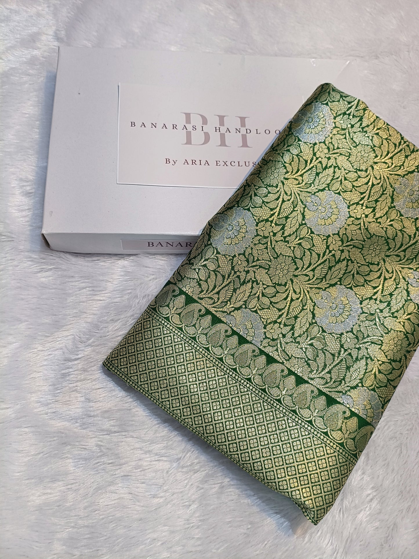 Pure Handloom Katan Silk Banarasi Saree with Meenakari Jaal Weaving