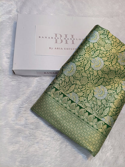 Pure Handloom Katan Silk Banarasi Saree with Meenakari Jaal Weaving
