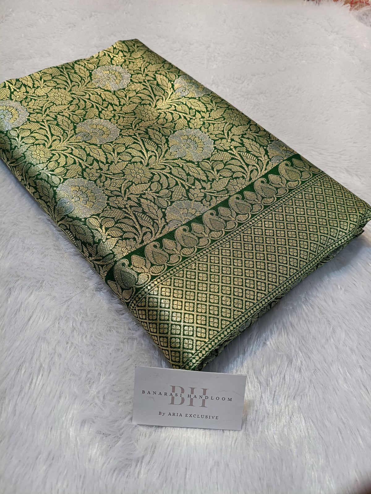 Pure Handloom Katan Silk Banarasi Saree with Meenakari Jaal Weaving