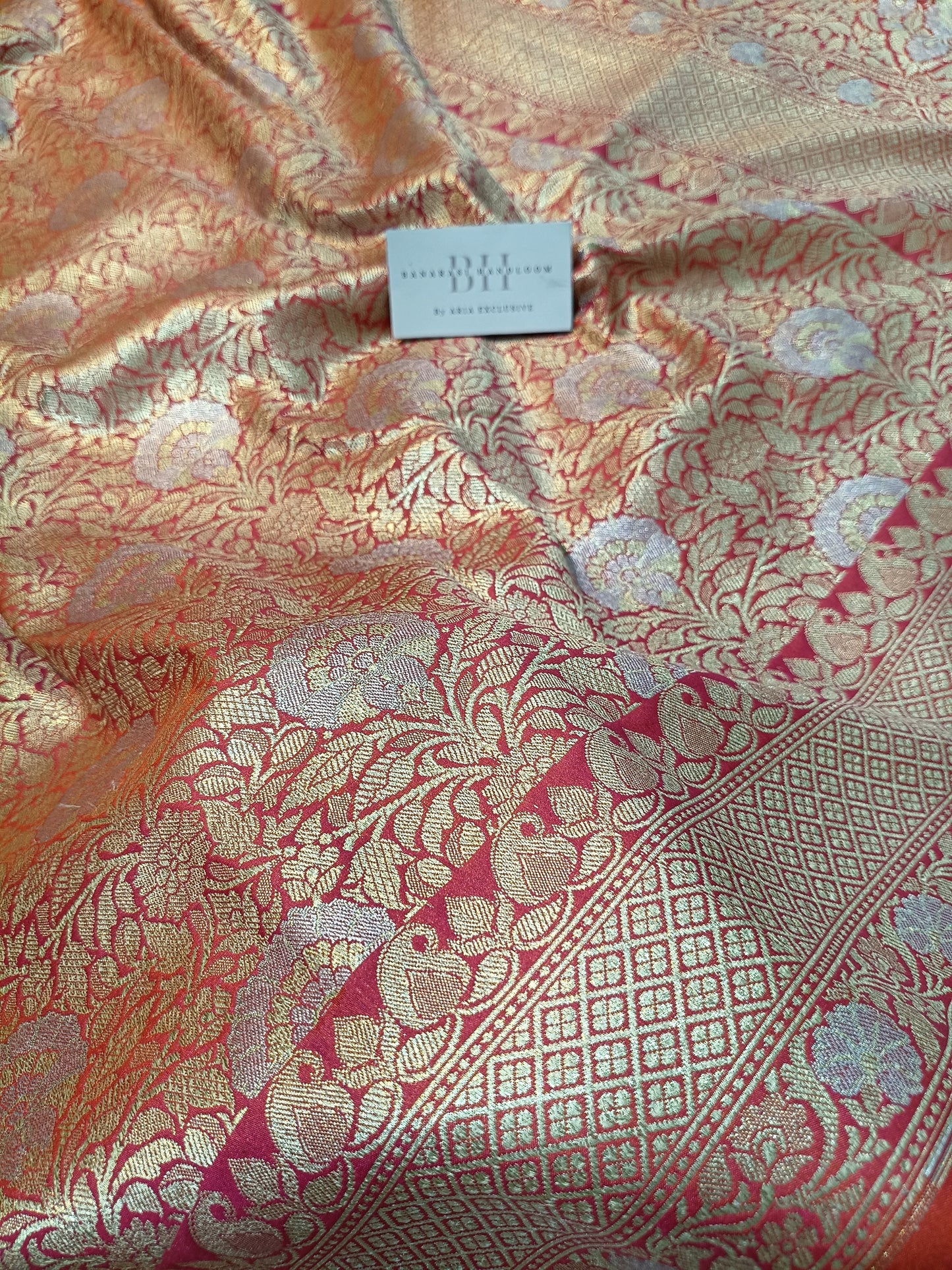 Pure Handloom Katan Silk Banarasi Saree with Meenakari Jaal Weaving