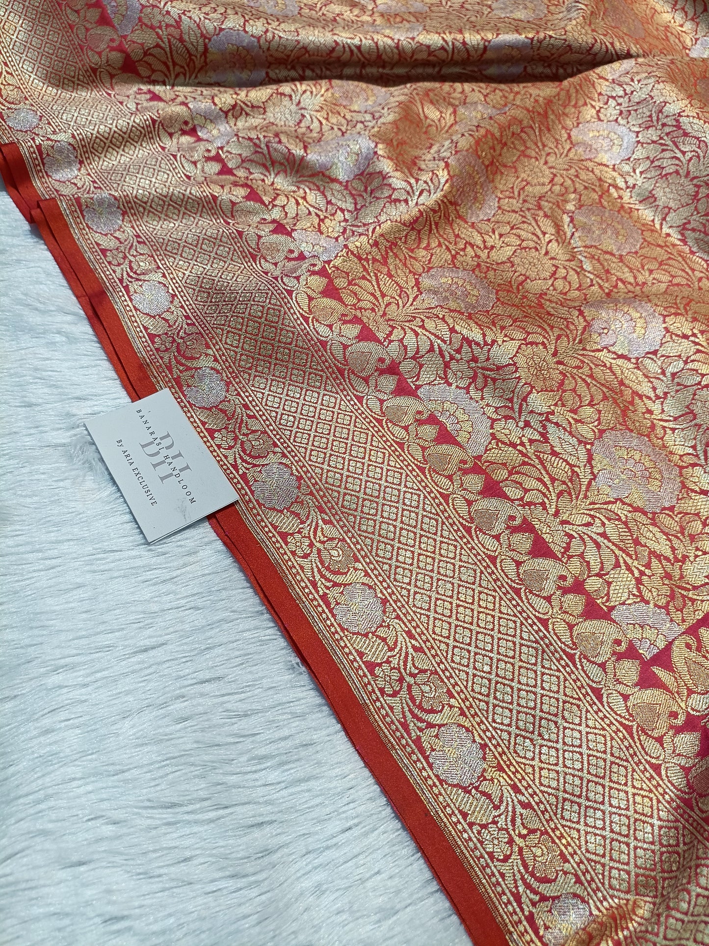 Pure Handloom Katan Silk Banarasi Saree with Meenakari Jaal Weaving