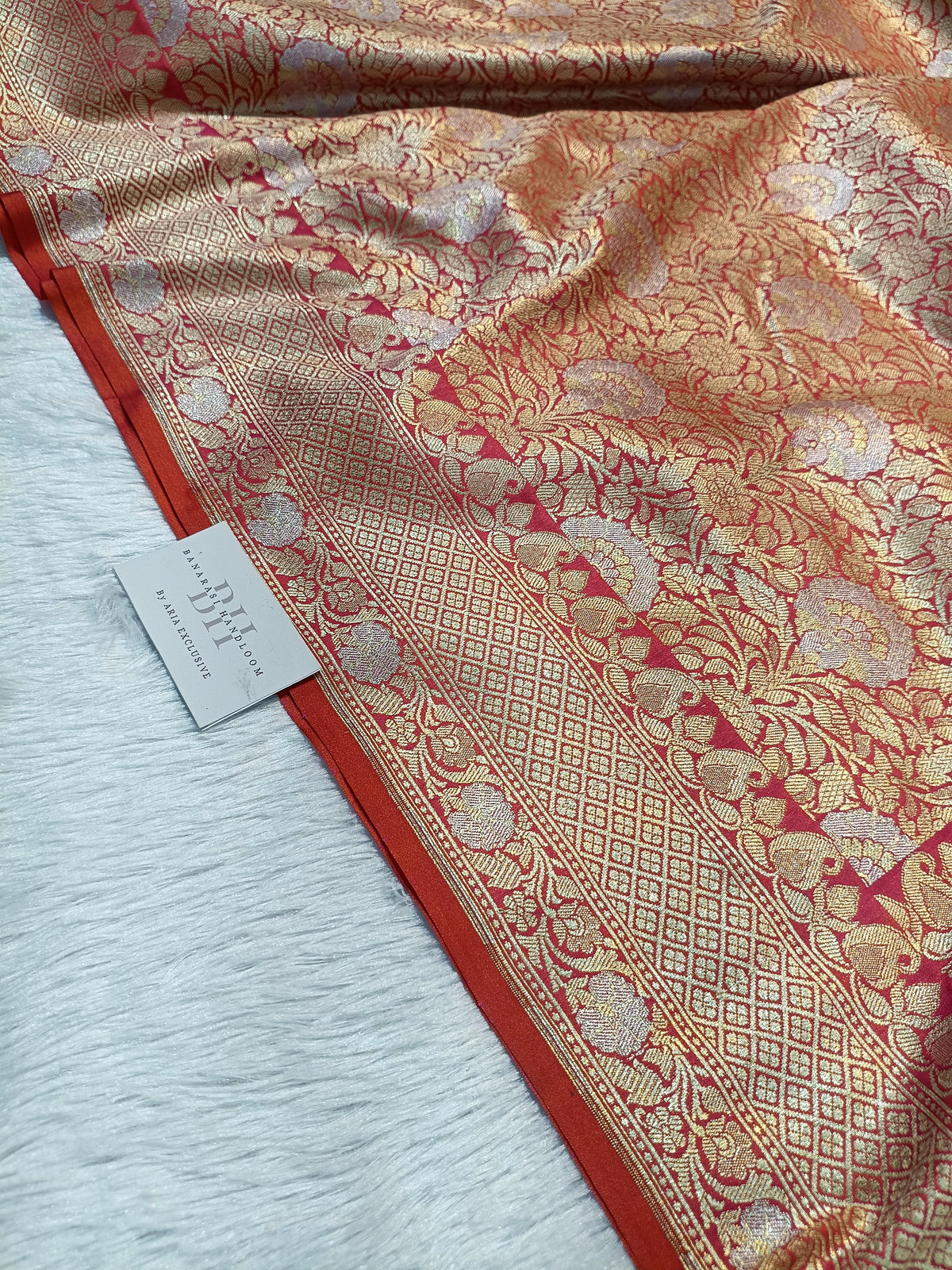 Pure Handloom Katan Silk Banarasi Saree with Meenakari Jaal Weaving