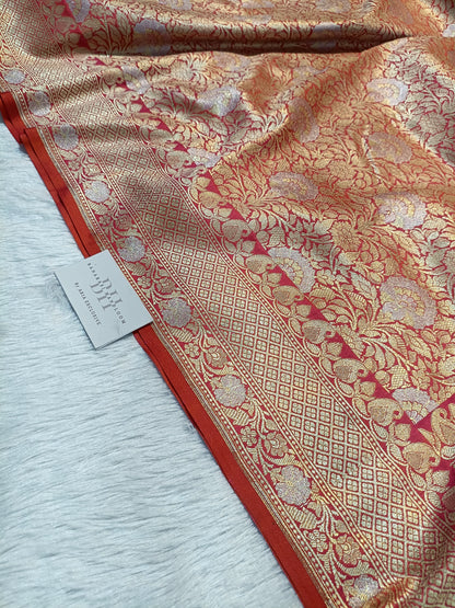 Pure Handloom Katan Silk Banarasi Saree with Meenakari Jaal Weaving