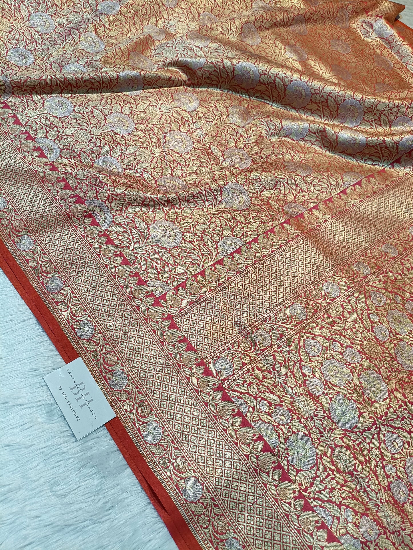 Pure Handloom Katan Silk Banarasi Saree with Meenakari Jaal Weaving