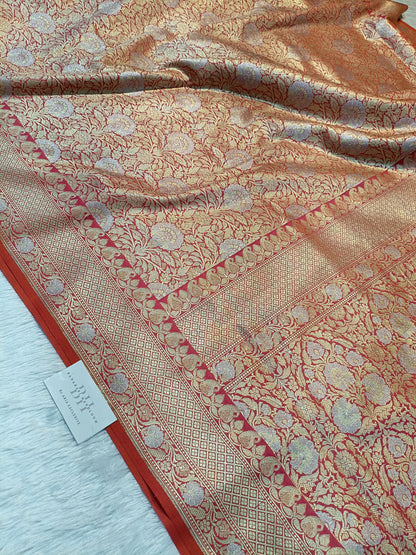 Pure Handloom Katan Silk Banarasi Saree with Meenakari Jaal Weaving