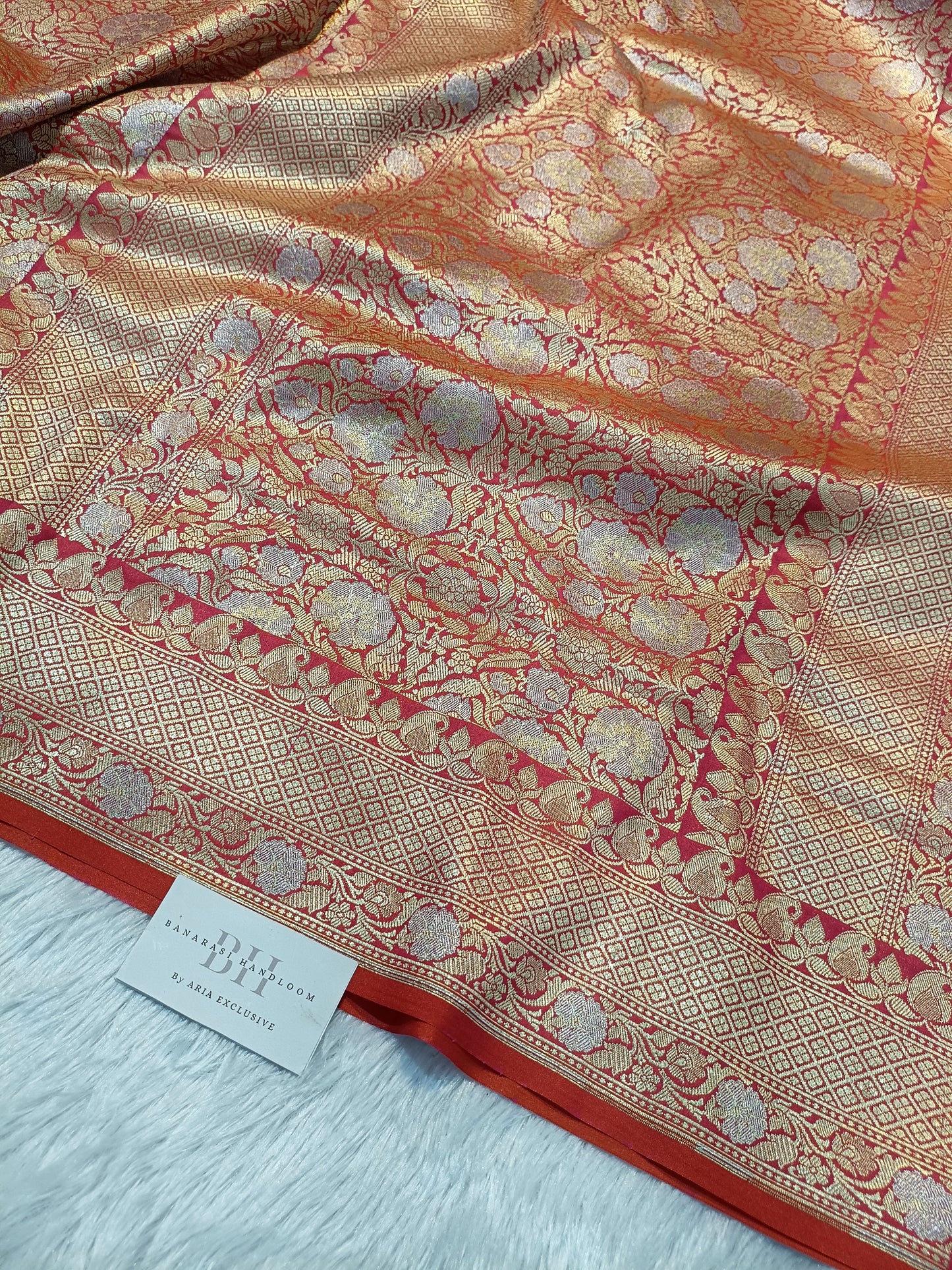 Pure Handloom Katan Silk Banarasi Saree with Meenakari Jaal Weaving
