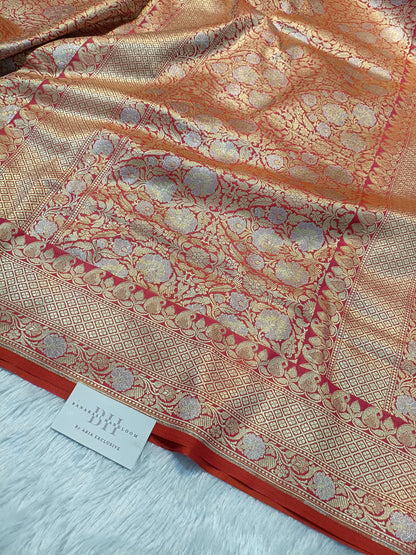 Pure Handloom Katan Silk Banarasi Saree with Meenakari Jaal Weaving