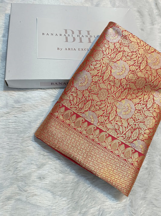 Pure Handloom Katan Silk Banarasi Saree with Meenakari Jaal Weaving
