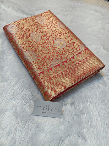 Pure Handloom Katan Silk Banarasi Saree with Meenakari Jaal Weaving