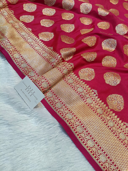Pure Handloom Katan Silk Banarasi Saree with Floral Zari Boota Weaving
