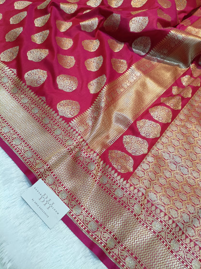 Pure Handloom Katan Silk Banarasi Saree with Floral Zari Boota Weaving