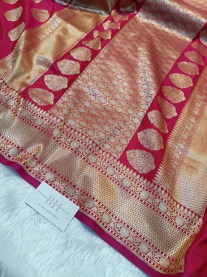 Pure Handloom Katan Silk Banarasi Saree with Floral Zari Boota Weaving