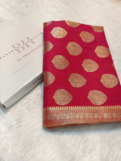Pure Handloom Katan Silk Banarasi Saree with Floral Zari Boota Weaving