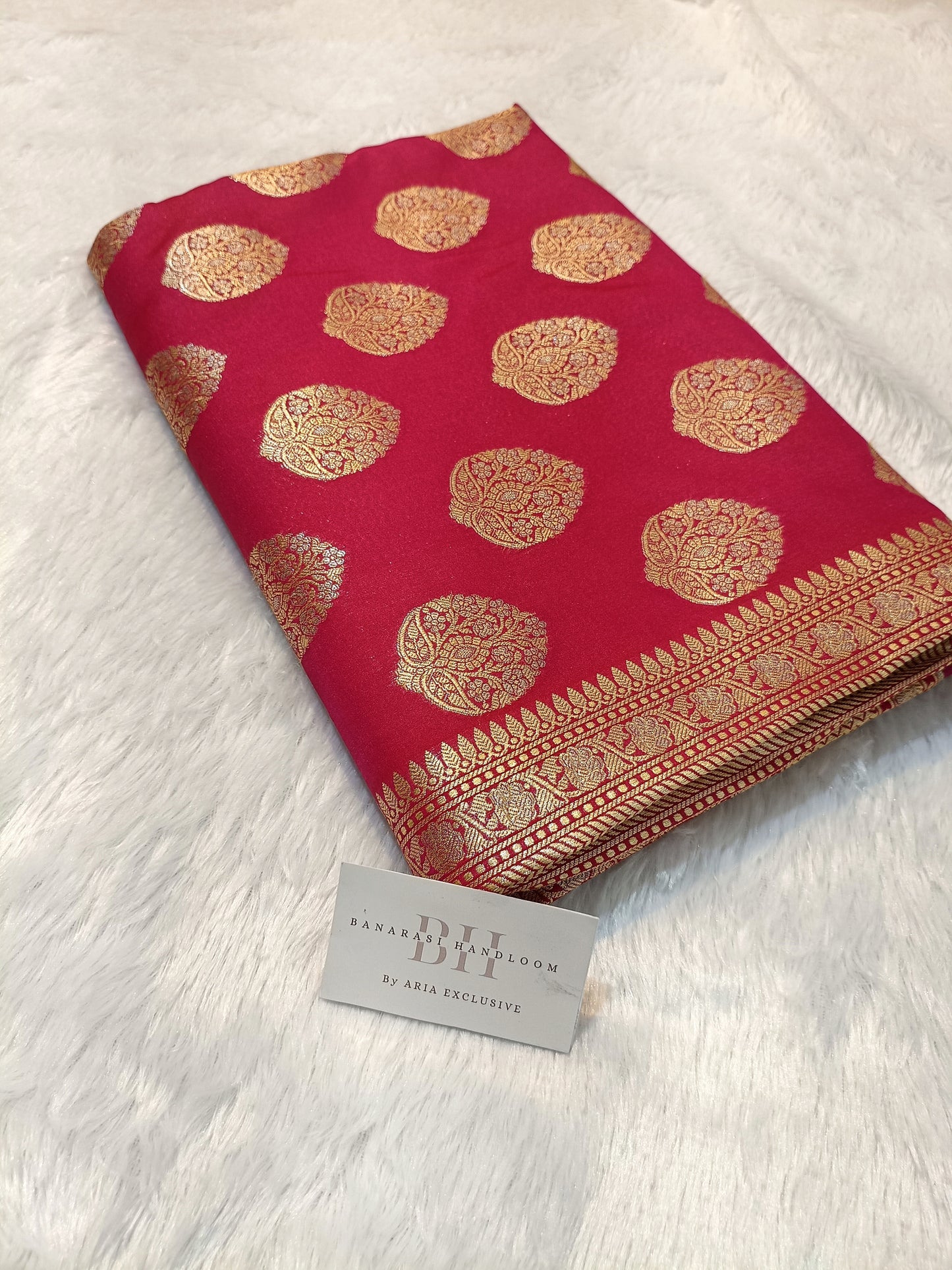 Pure Handloom Katan Silk Banarasi Saree with Floral Zari Boota Weaving