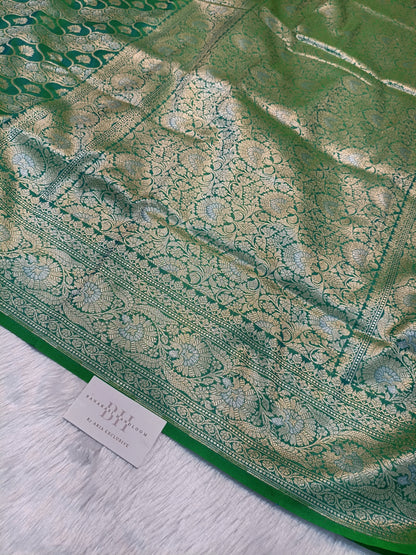 Pure Handloom Katan Silk Banarasi Saree with Floral Jaal Weaving