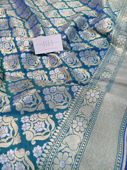 Pure Handloom Katan Silk Banarasi Saree with Meenakari Boota Weaving