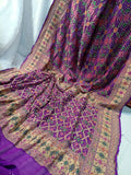 Purple Shade Handwoven Khaddi Chiffon Heavy Meenakari Rai Dana Bandhani Saree