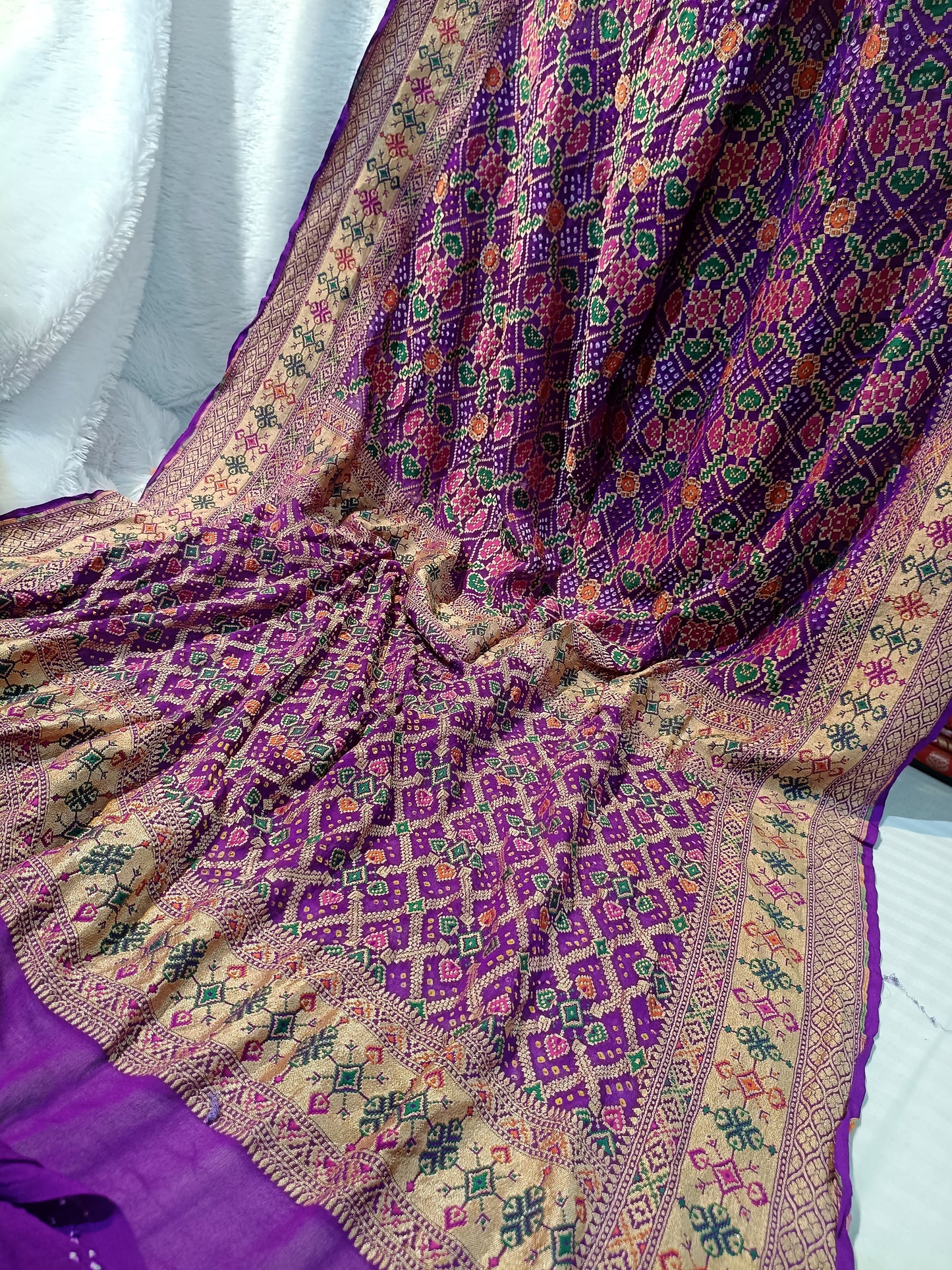 Pure Handloom Khaddi Bandhej Meenakari Banarasi Saree
