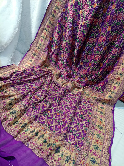 Pure Handloom Khaddi Bandhej Meenakari Banarasi Saree