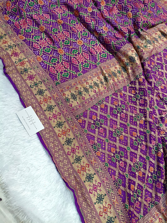 Pure Handloom Khaddi Bandhej Meenakari Banarasi Saree