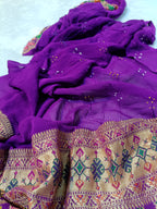 Pure Handloom Khaddi Bandhej Meenakari Banarasi Saree