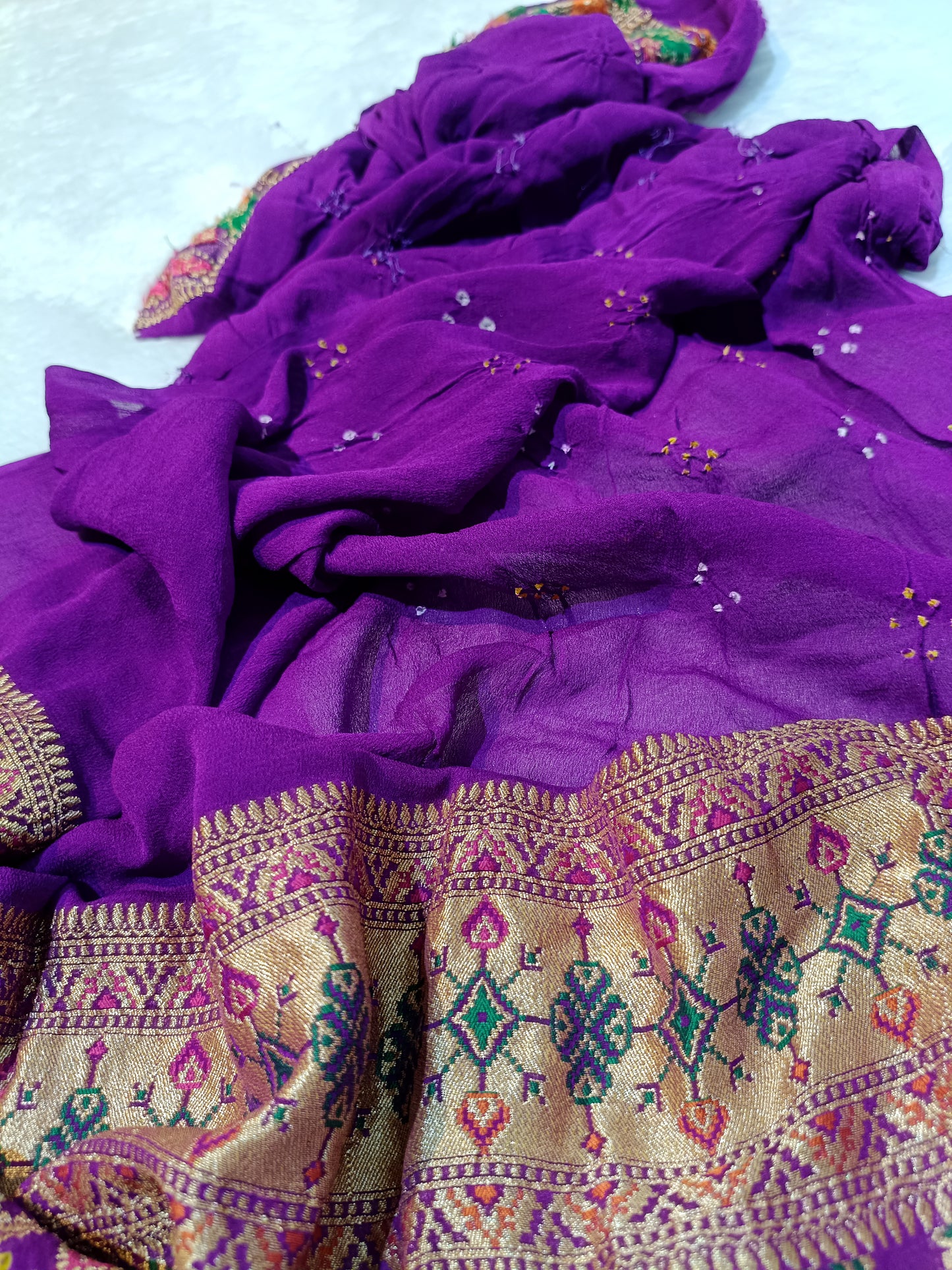 Pure Handloom Khaddi Bandhej Meenakari Banarasi Saree