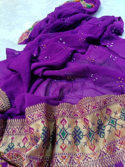 Pure Handloom Khaddi Bandhej Meenakari Banarasi Saree